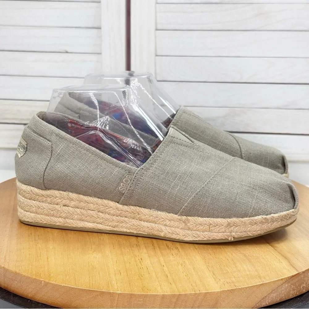 Bobs‎ by Skechers Highlights High Jinx Canvas Wedge Espadrille Shoes Tan 9